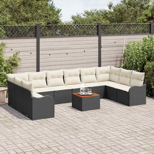 vidaXL Gartensofa-set mit Kissen 11 pcs Schwarz Poly-Rattan
