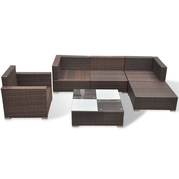 vidaXL 6-tlg. Garten-Lounge-Set mit Kissen Poly Rattan Braun