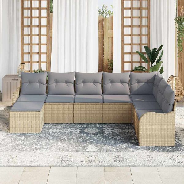 vidaXL Garten-Sofa-Set mit Kissen 8 pcs Beige und Hellgrau Poly Rattan
