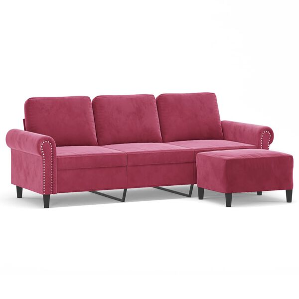 vidaXL 3-Sitzer-Sofa mit Hocker Weinrot 180 cm Samt
