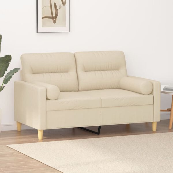 vidaXL 2-Sitzer-Sofa mit Zierkissen Creme 120 cm Stoff