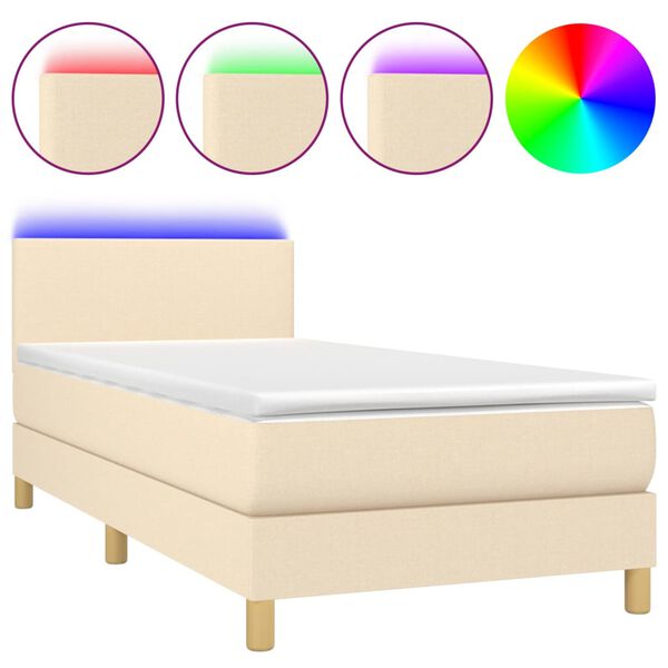 vidaXL Boxspringbett mit Matratze & LED Creme 80x200 cm Stoff