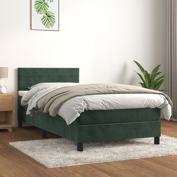vidaXL Boxspringbett mit Matratze Dunkelgr&uuml;n 80x200 cm Samt