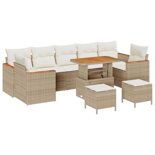 vidaXL Gartensofa-set mit Kissen 10 pcs Beige Poly Rattan