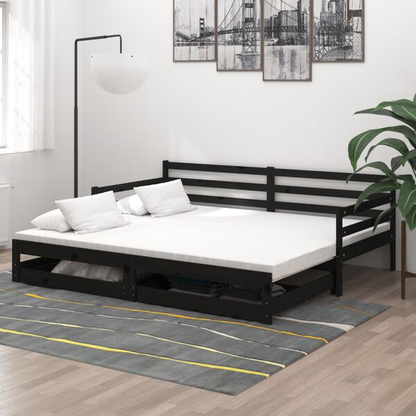 vidaXL Ausziehbares Tagesbett 2x(90x200) cm Schwarz Massivholz Kiefer