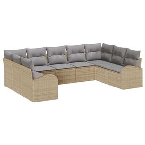 vidaXL Sofa Set mit Kissen 9 pcs Beige Poly Rattan