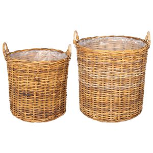 vidaXL Blumentopf K&ouml;rbchen mit Speicher 2 Stk. Naturbraun Kubu Rattan