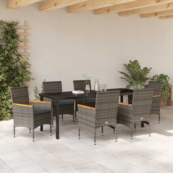 vidaXL Garten Essgruppe mit Kissen 7 pcs Grau Poly-Rattan