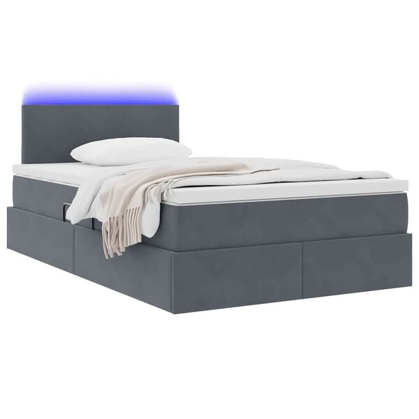 vidaXL Bett mit Stauraum und LED mit LED Dunkelgrau 120 x 190 cm Samt