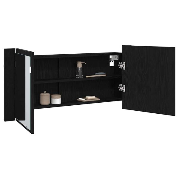 vidaXL LED Spiegel-Schrank Schwarz Eichen-Optik 100 x 12 x 45 cm
