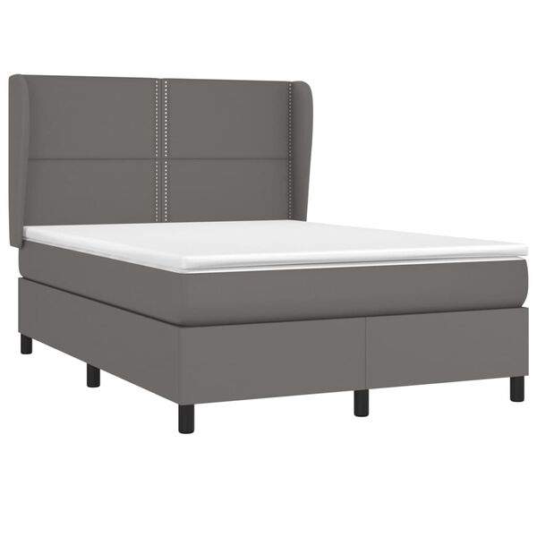 vidaXL Boxspringbett mit Matratze Grau 140x200 cm Kunstleder