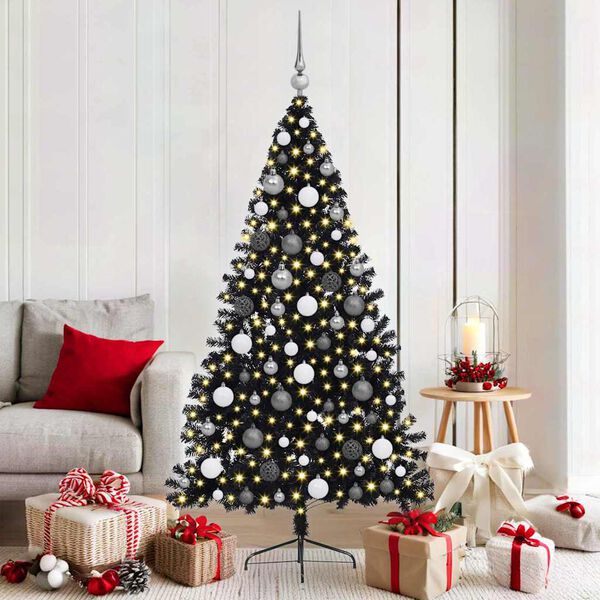 vidaXL K&uuml;nstlicher vorbeleuchteter Weihnachtsbaum Schwarz 180 cm PVC