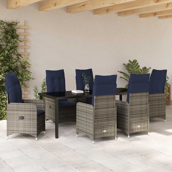 vidaXL Garten Essgruppe mit Kissen 7 pcs Schwarz Poly Rattan