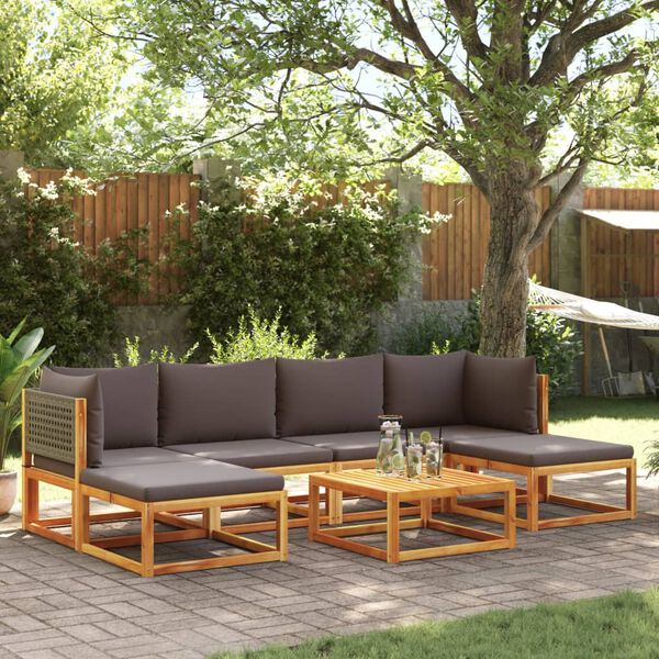 vidaXL 7-tlg. Gartensofa-Set mit Kissen Holz Akazie & Rattan