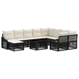 vidaXL Gartensofa-set 11 stk. Schwarz und Cremewei&szlig; Poly-Rattan
