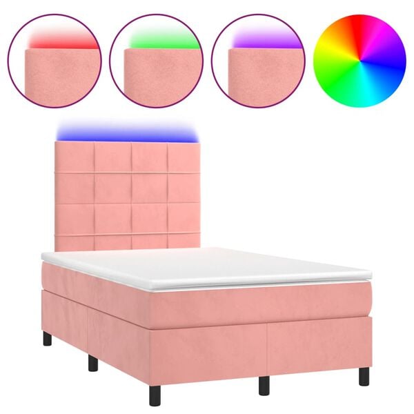 vidaXL Boxspringbett mit Matratze & LED Rosa 120x190 cm Samt