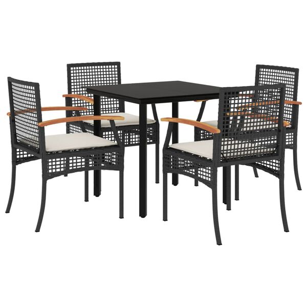 vidaXL 5-tlg. Garten-Essgruppe mit Kissen Schwarz Poly Rattan