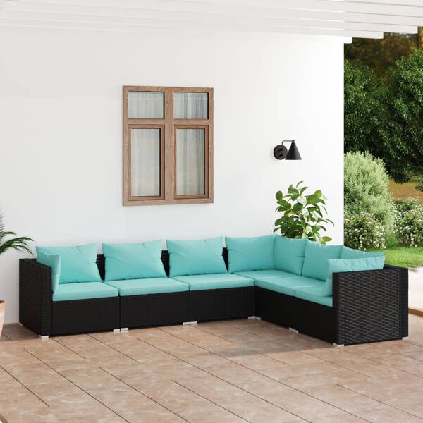 vidaXL 6-tlg. Garten-Lounge-Set mit Kissen Poly Rattan Schwarz