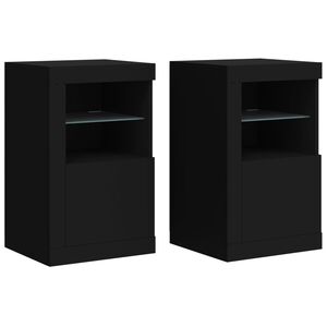 vidaXL Beistellschr&auml;nke mit LED-Leuchten 2 Stk. Schwarz Holzwerkstoff