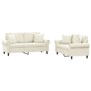 vidaXL 2-tlg. Sofagarnitur mit Kissen Creme Samt