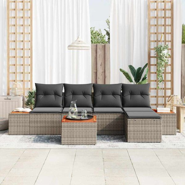 vidaXL Gartensofa-set mit Kissen 6 pcs Grau Poly Rattan