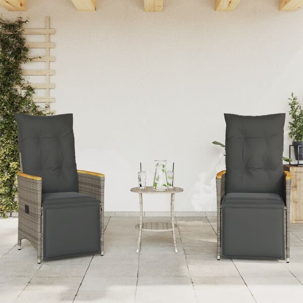 vidaXL 3-tlg. Bistro-Set mit Kissen Grau Poly Rattan