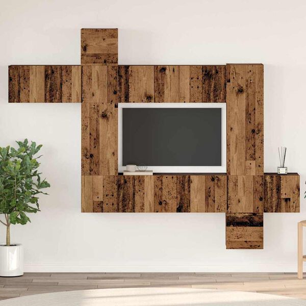 vidaXL TV-Schrankset Wandmontiert 10 pcs Altholz Holzwerkstoff