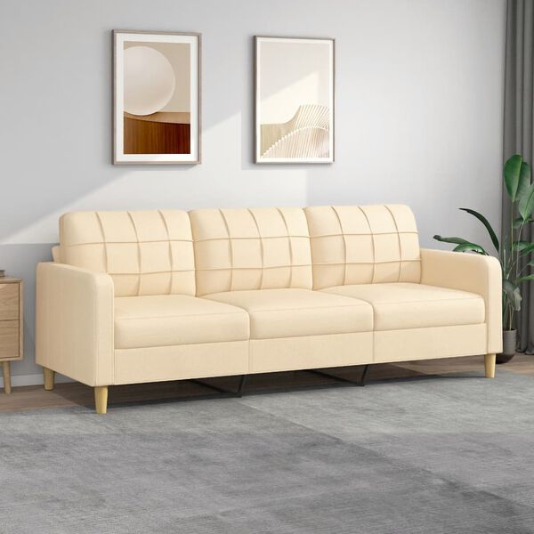 vidaXL 3-Sitzer-Sofa Creme 210 cm Stoff