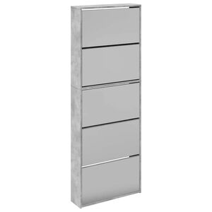 vidaXL Schuhschrank mit Spiegel 5 F&auml;cher Betongrau 63x17x169,5 cm