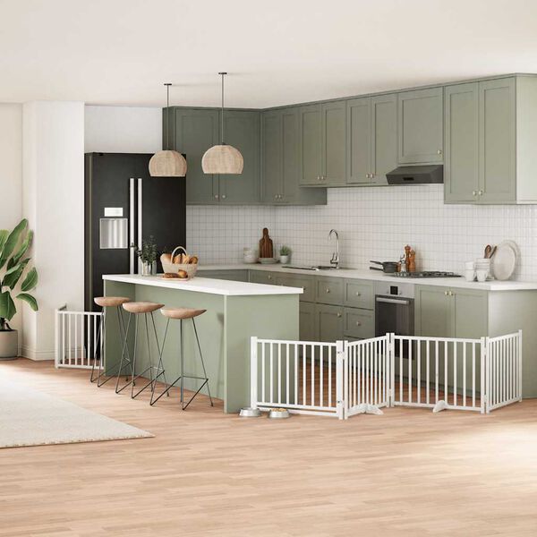 vidaXL 12-tlg. Hundetor mit T&uuml;r Faltbar Wei&szlig; 960 cm Pappelholz