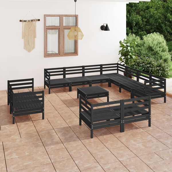 vidaXL 12-tlg. Garten-Lounge-Set Massivholz Kiefer Schwarz