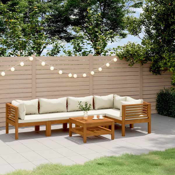 vidaXL 6-tlg. Garten-Lounge-Set mit Creme Kissen Massivholz Akazie