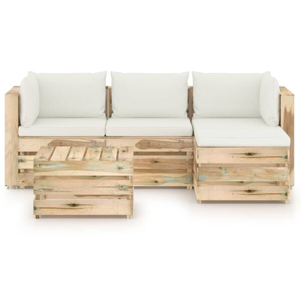 vidaXL 5-tlg. Garten-Lounge-Set mit Kissen Gr&uuml;n Impr&auml;gniertes Holz