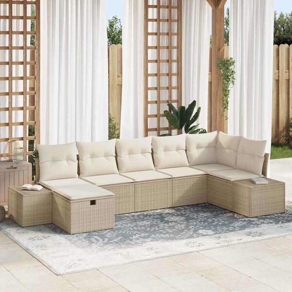 vidaXL Sofa Set mit Kissen 7 pcs Poly-Rattan