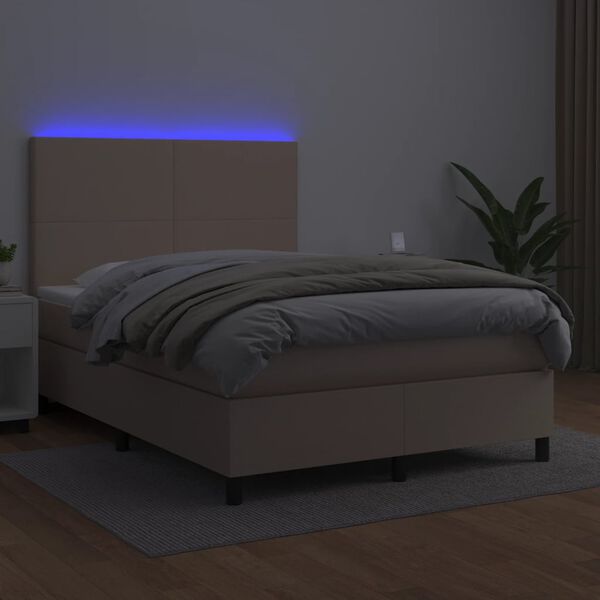 vidaXL Boxspringbett mit Matratze & LED Cappuccino-Braun 140x190cm