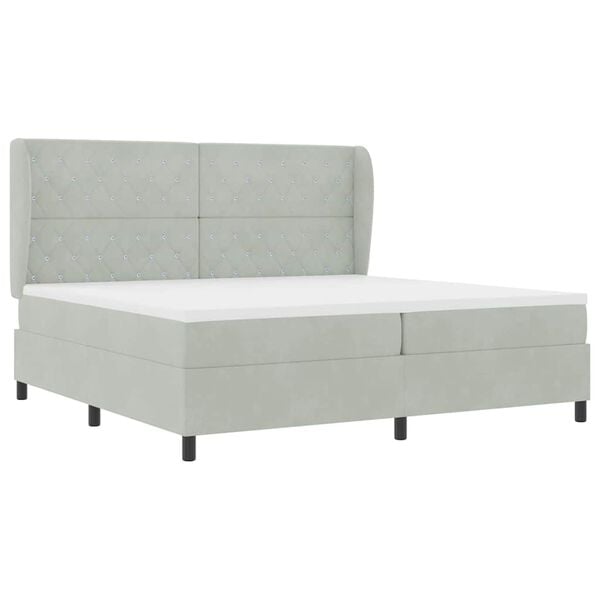 vidaXL Boxspringbett mit Matratze Hellgrau 200 x 200 cm Polyester