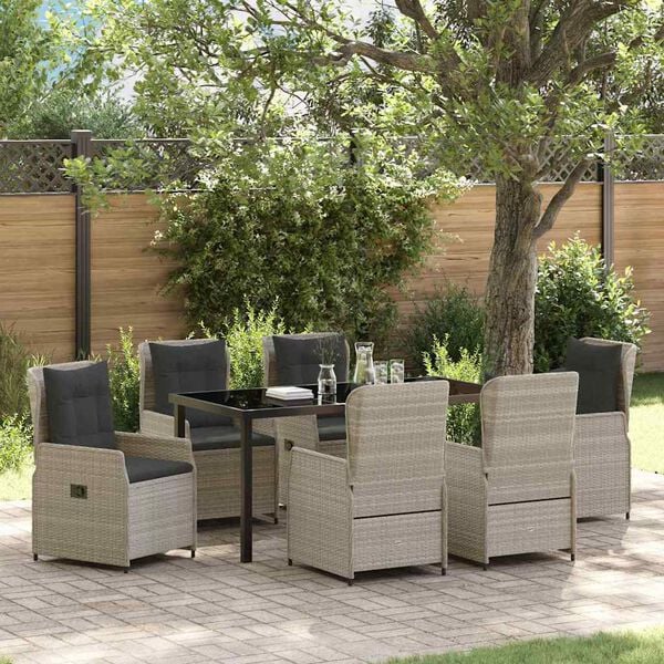 vidaXL Garten Essgruppe 7 pcs Hellgrau Poly-Rattan
