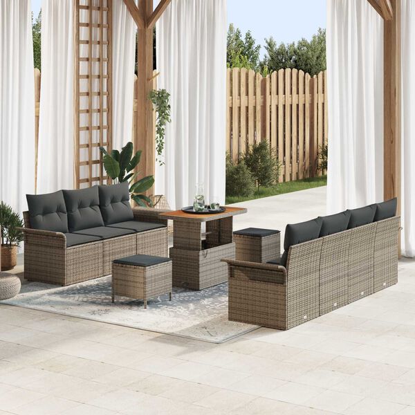 vidaXL Garten-Sofa-Set mit Kissen mit Speicher mit Kissen 10 pcs Grau