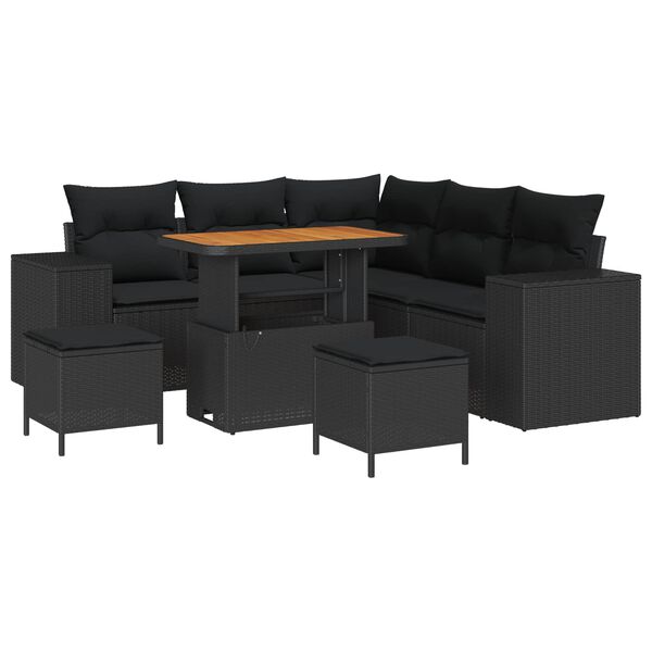 vidaXL Garten-Sofa-Set mit Kissen mit Speicher 8 pcs Schwarz