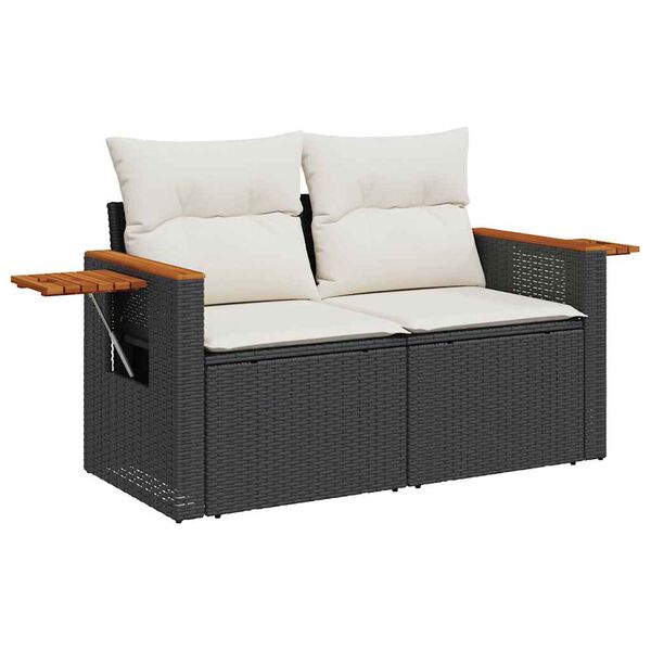 vidaXL 5tlg. Garten-Sofagarnitur mit Kissen Schwarz Poly Rattan Akazie