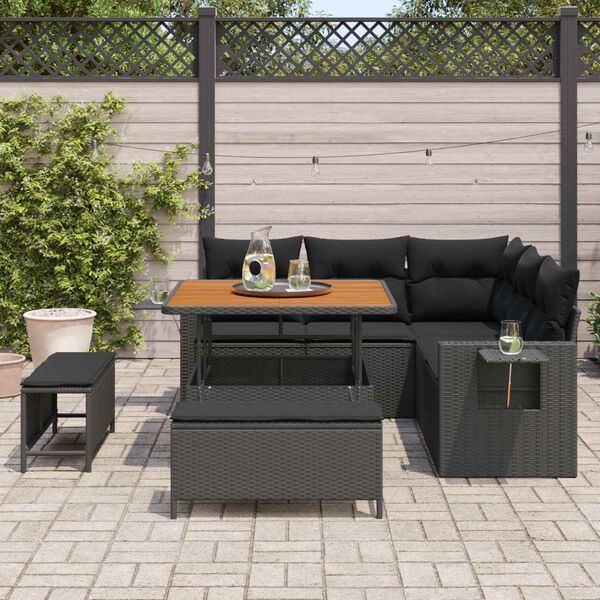 vidaXL Gartensofa-set mit Kissen 8 pcs Schwarz Poly-Rattan