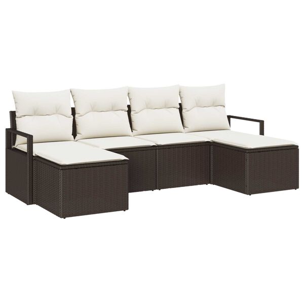 vidaXL Garten-Sofa-Set mit Kissen mit Speicher 6 pcs Braun und Creme