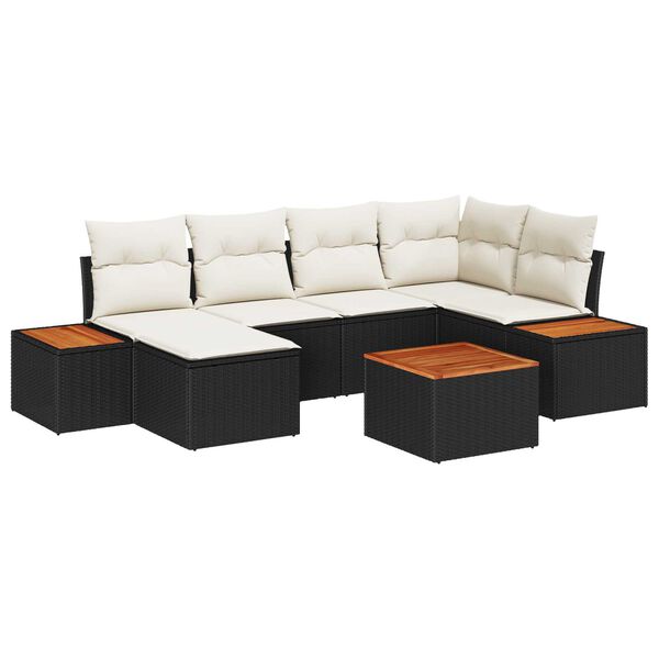 vidaXL Gartensofa-set mit Kissen 7 pcs Schwarz und Creme Polyrattan