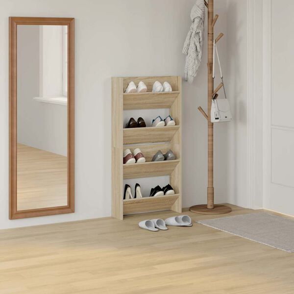vidaXL Wand-Schuhschr&auml;nke 2 Stk. Sonoma-Eiche 60x18x60cm Holzwerkstoff