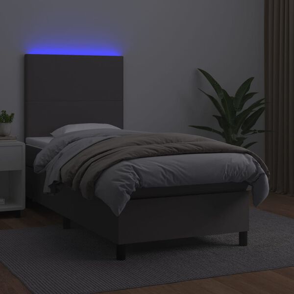 vidaXL Boxspringbett mit Matratze & LED Grau 100x200 cm Kunstleder