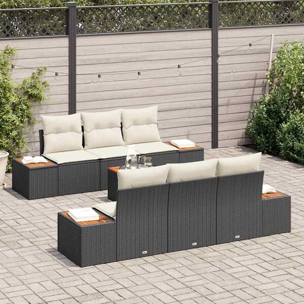 vidaXL Garten-Sofa-Set mit Kissen 7 pcs Schwarz Poly Rattan