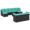 vidaXL 11-teiliges Gartensofa-Set mit Kissen, schwarzes Polyrattan