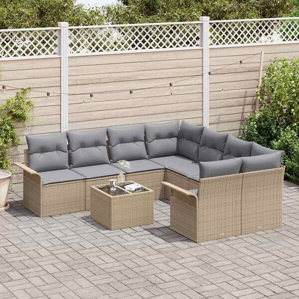 vidaXL Gartensofa-set mit Kissen 9 pcs Beige Poly-Rattan