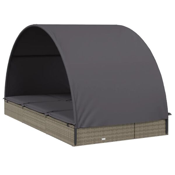vidaXL 2-Personen-Sonnenliege mit Dach Grau 211x112x140 Poly Rattan