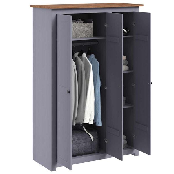 vidaXL Kleiderschrank 3-T&uuml;rig Grau 118&times;50&times;171,5 cm Kiefer Panama Serie